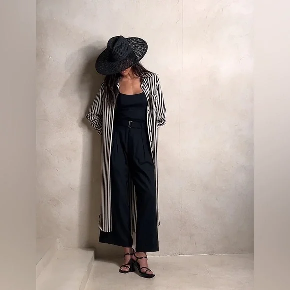 NWT! Banana Republic Black Linen-Blend Paper Bag Wide Leg Pant - Multiple - Picture 2 of 4